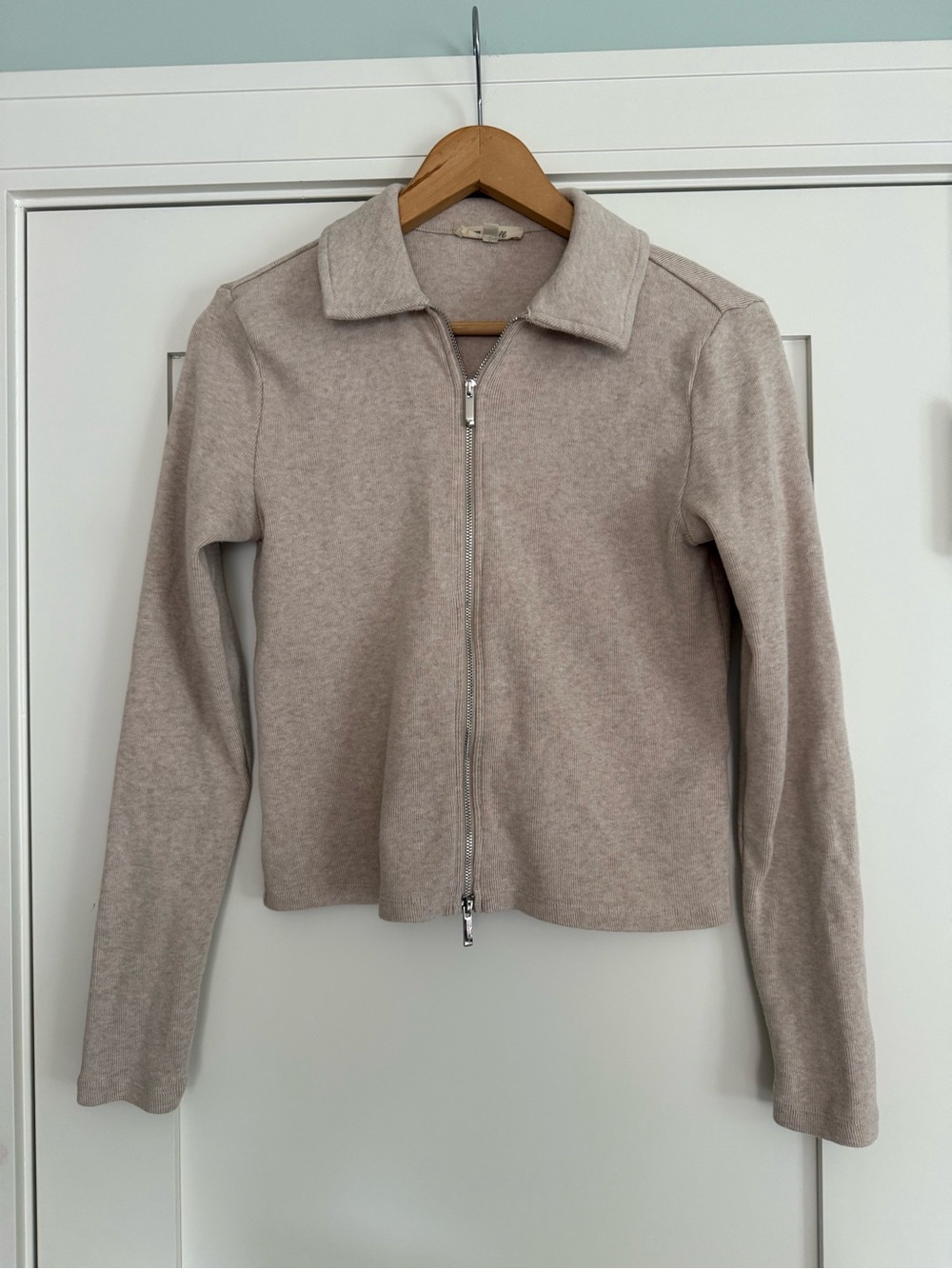 Madewell Ribbed Knit Zip Front Cotton Sweater Beige Size Small Long Sleeve